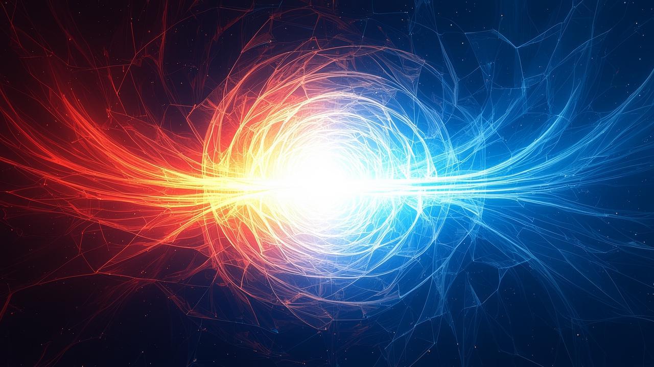 Two distinct ribbons of light—one fiery orange-red