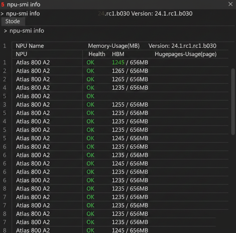 npu-smi 硬件状态查询结果