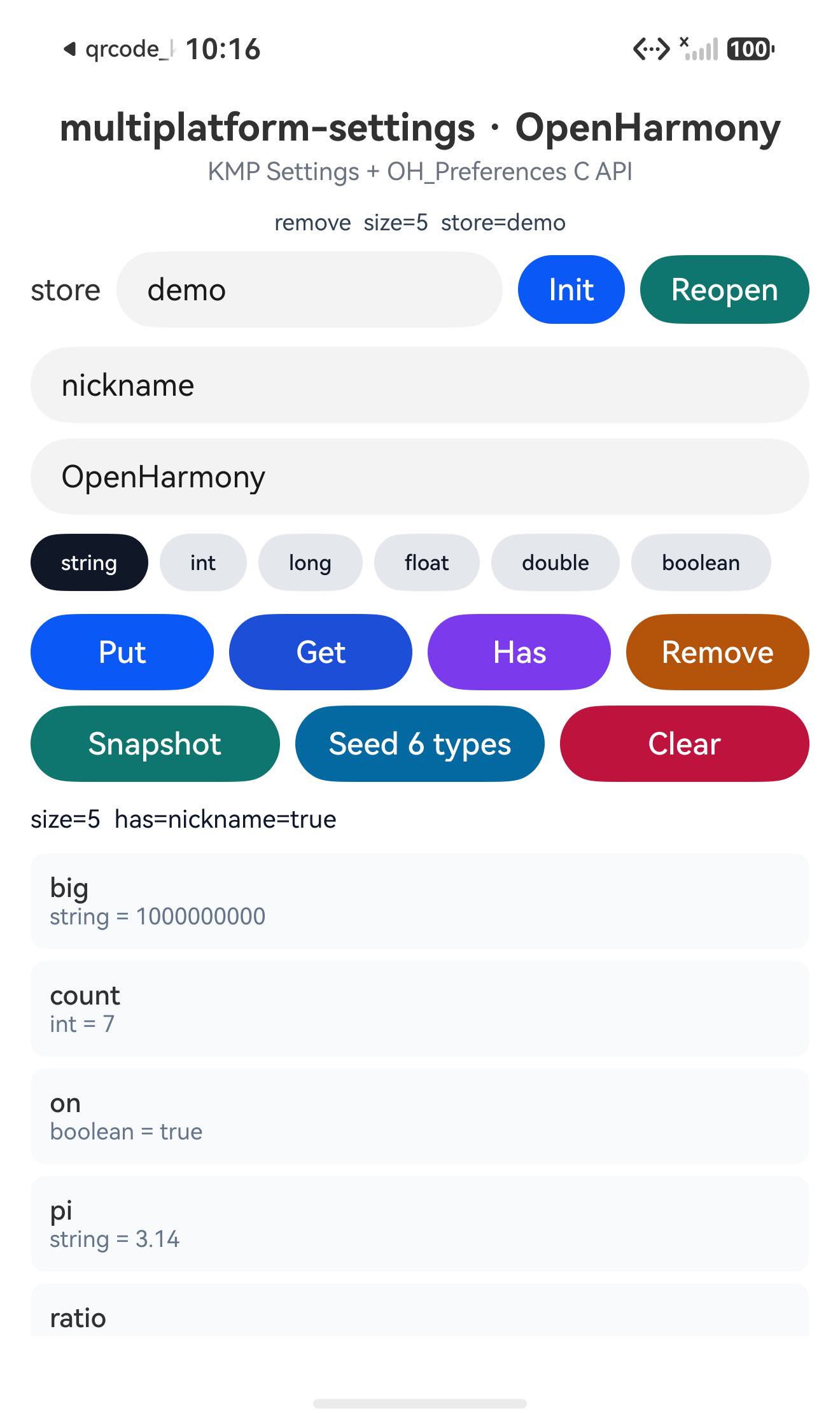 Remove 后 size=5，列表无 nickname