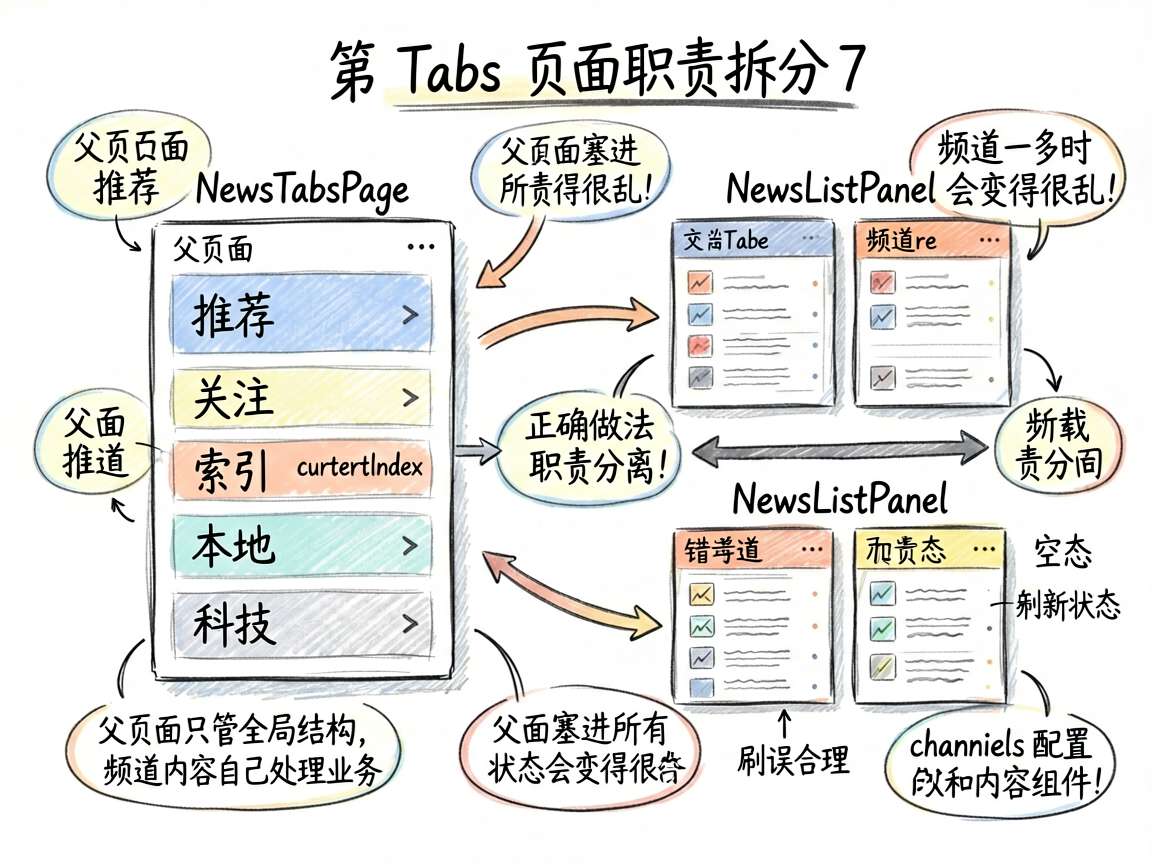 为一篇讲解 HarmonyOS 7 的 Tabs 页面切换写法的技术文章绘制一张 sketch-no