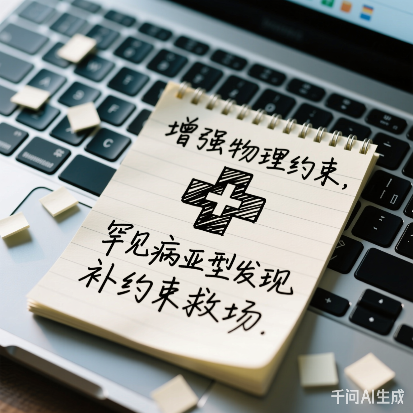 潦草的手写笔记散落在键盘上