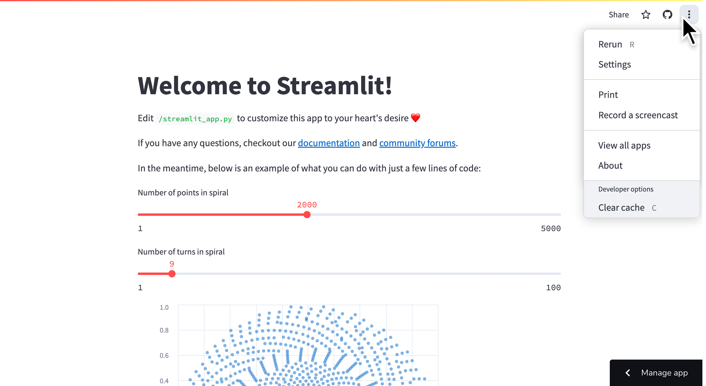Streamlit 社区云中的应用菜单