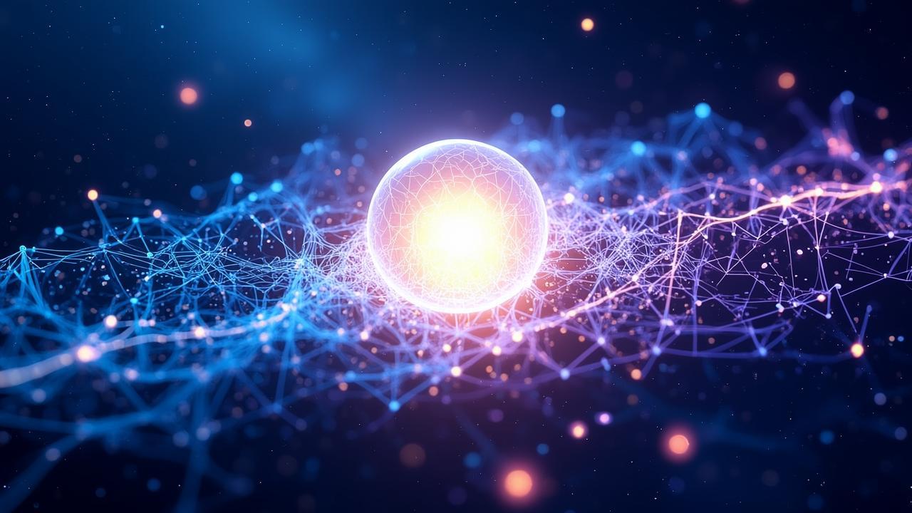 Abstract concept of a digital brain: a glowing cen