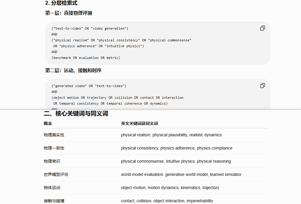 图1：系统从一个研究方向扩展出多组互补检索词