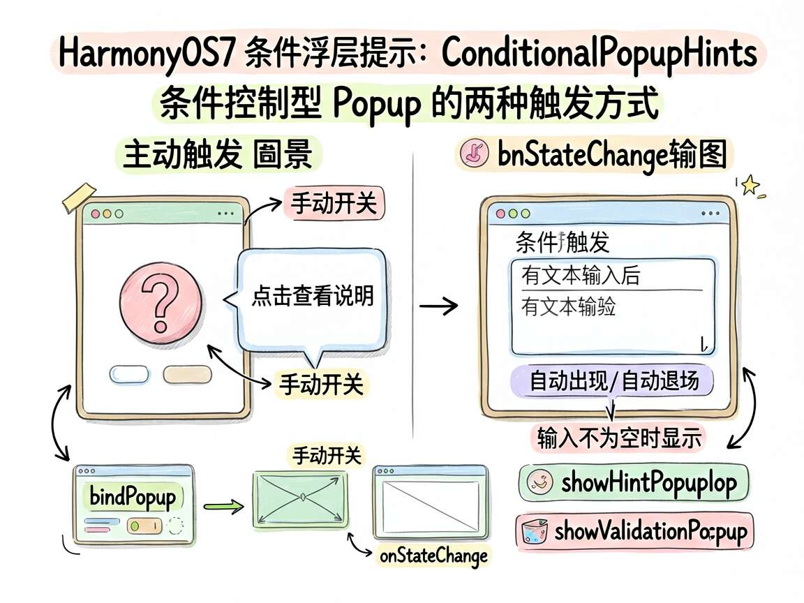 为《HarmonyOS7 条件浮层提示:ConditionalPopupHints》绘制一张手绘笔记