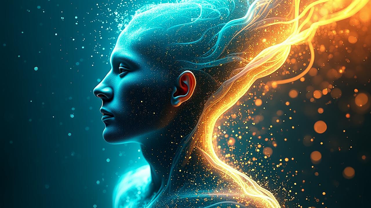 A surreal abstract image of a humanoid silhouette 