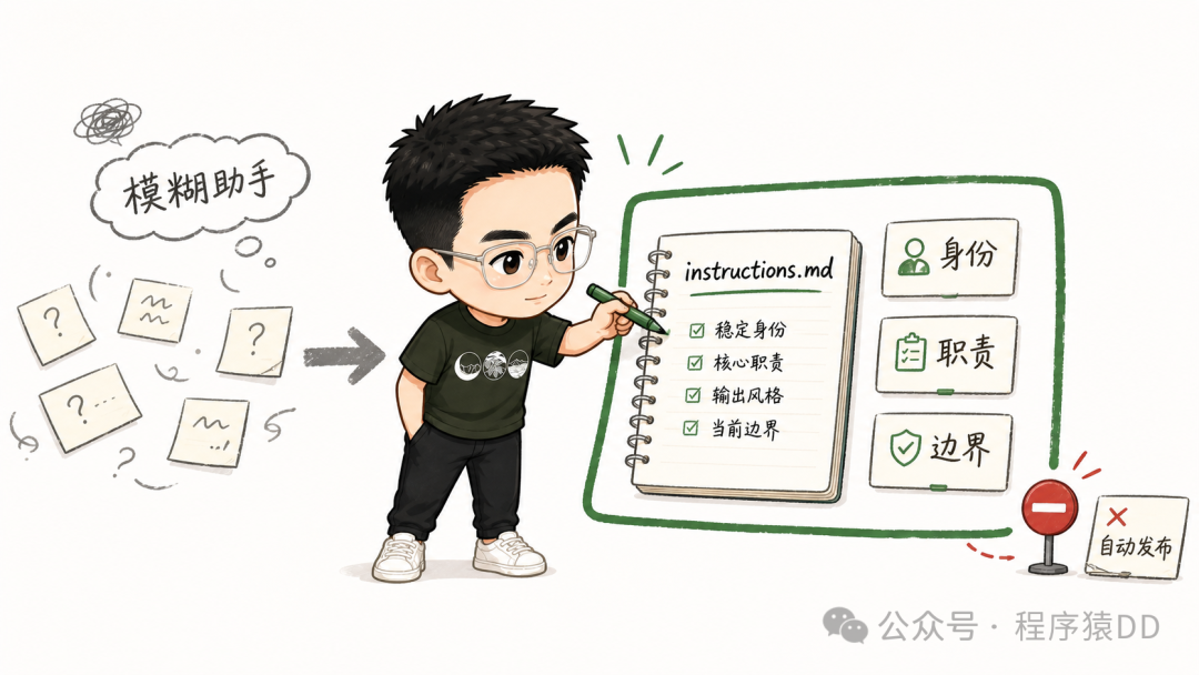 用 instructions 固定角色、职责和边界