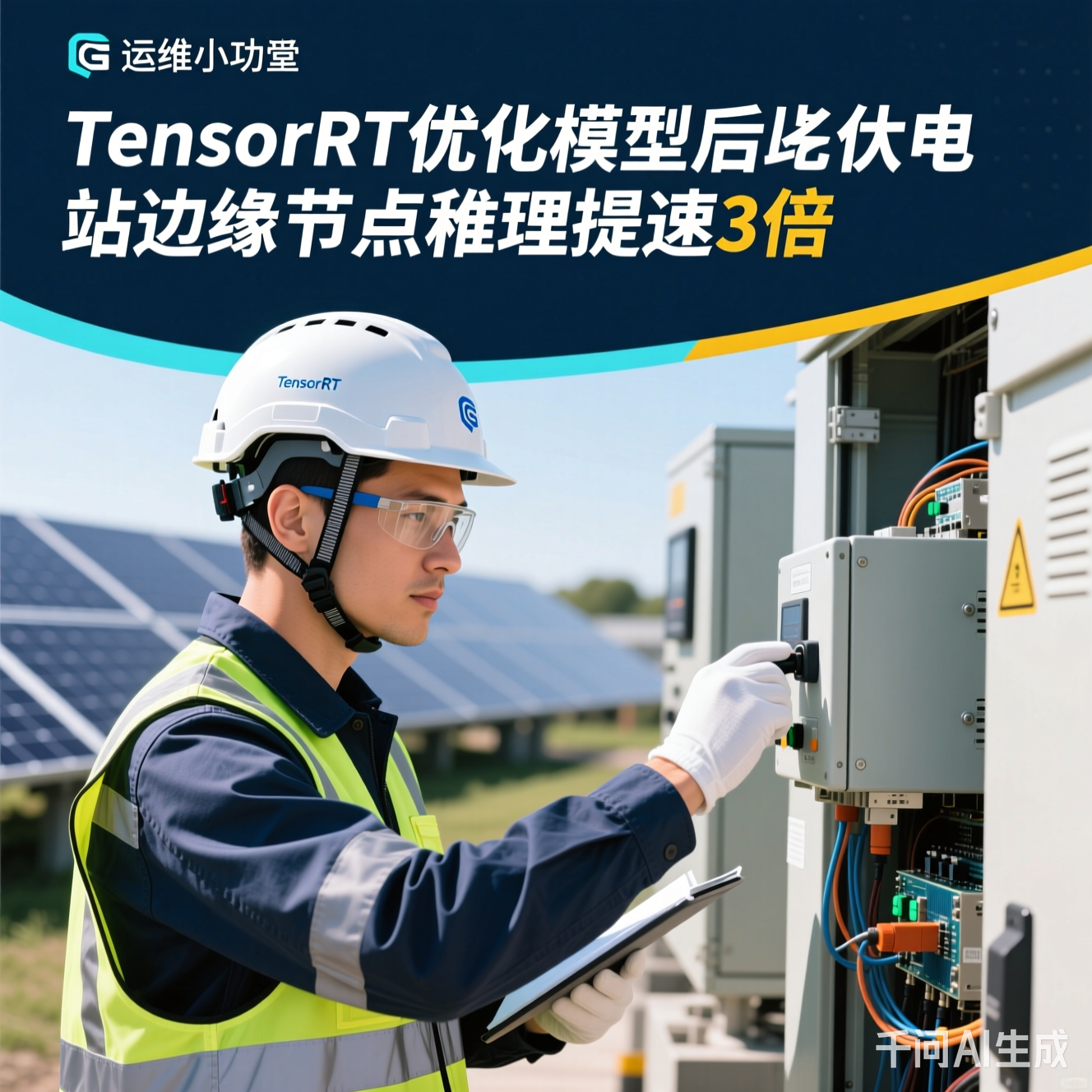 运维小哥戴着智能头盔检查设备