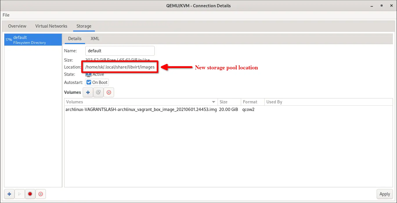 New KVM Libvirt storage pool location