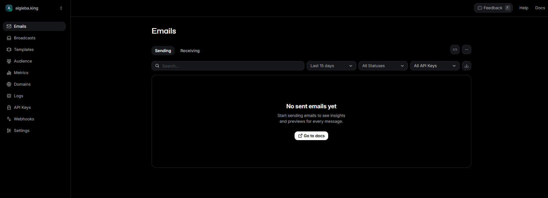 进入Resend的主页页面