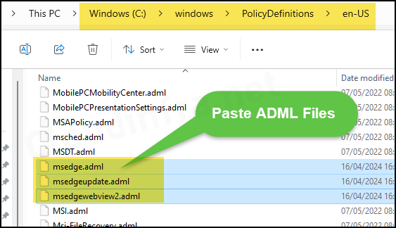 Paste Language definition files (.adml) files