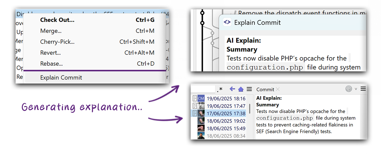SmartGit 25.1 AI提交解释功能在提交详情视图中显示摘要