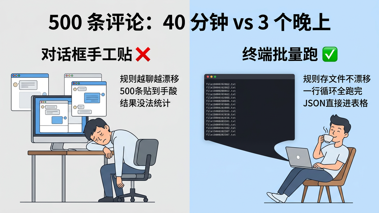 对话框手工粘贴与终端批量处理的效率对比