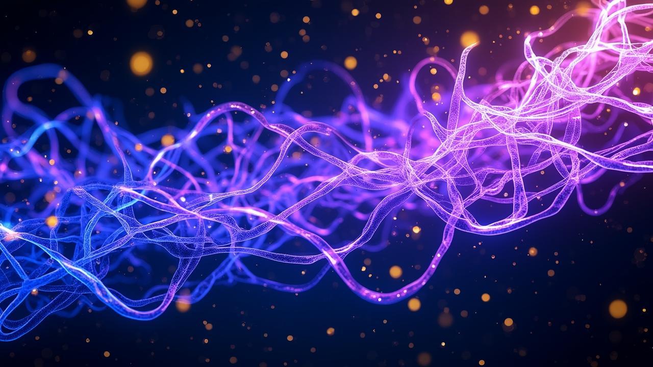 Abstract neural network imagery: glowing purple an