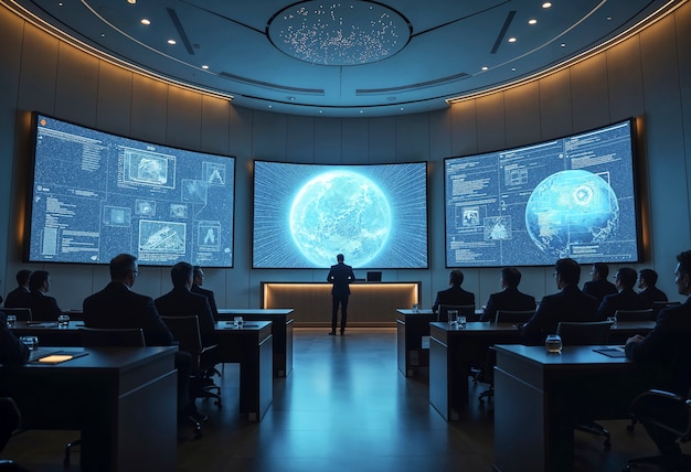 雷军站在科技感十足的演讲台上