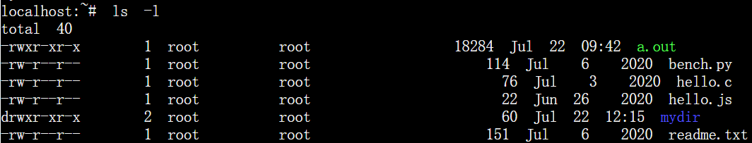 ls -l 以长格式显示结果