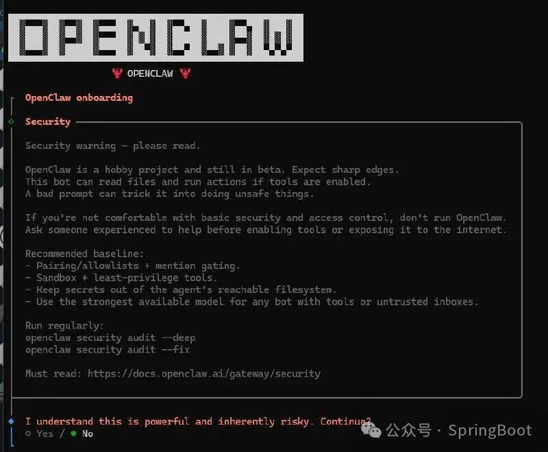 OpenClaw 安装向导 - 安全警告
