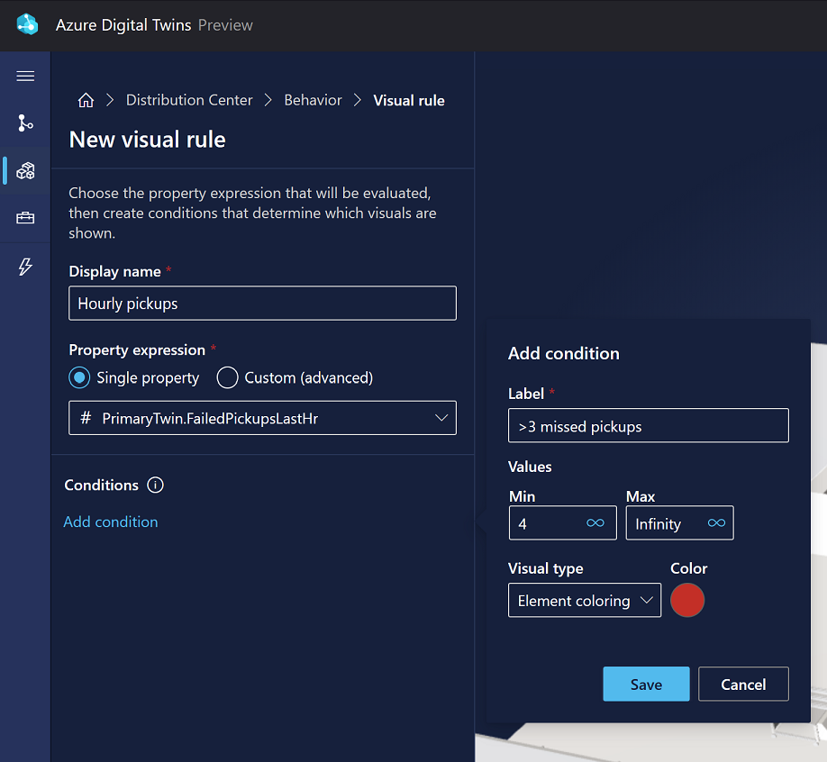 3D 场景工作室中“添加条件”选项的屏幕截图,正在创建着色条件。