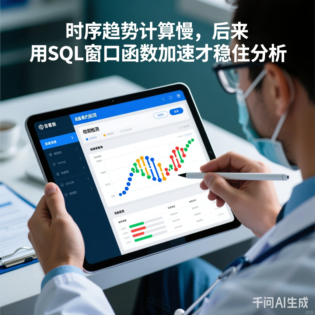 医生在平板电脑上查看患者的基因检测报告