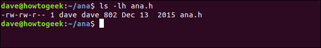 ls -lh ana.h in a terminal window