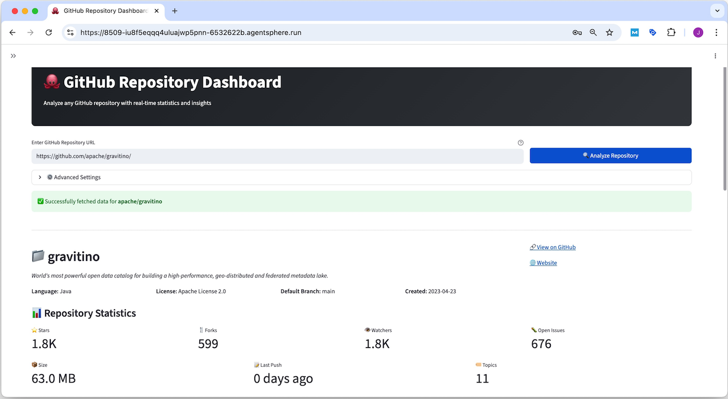 An example of Github Repo Dashboard - 1