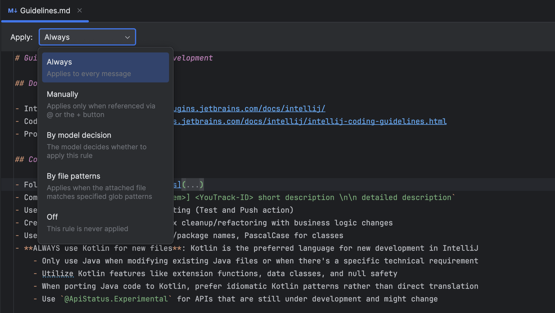 Project rules in AI Assistant