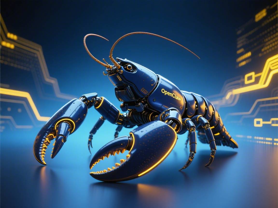OpenClaw龙虾智能体,AI热点,现代科技风,蓝黄主色调