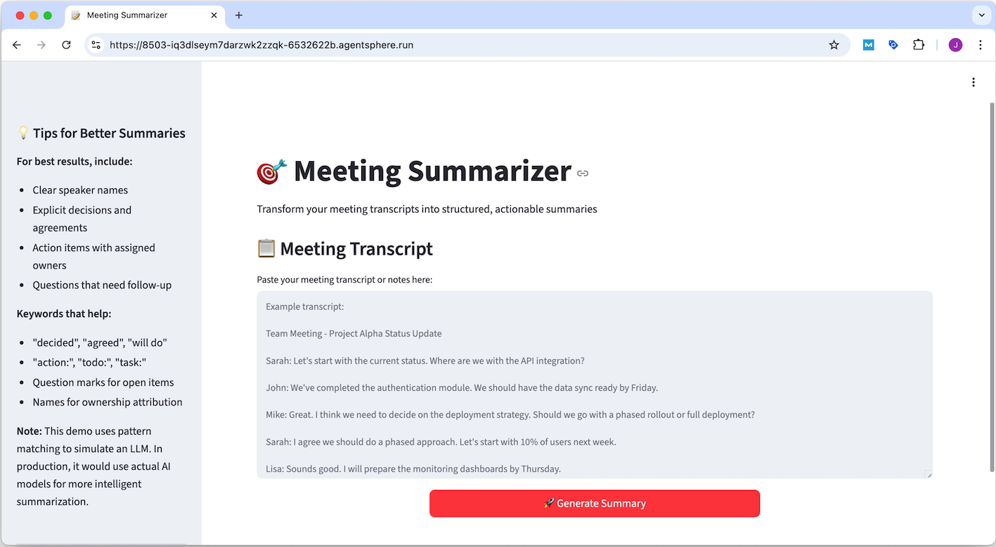 An example of Meeting Summarizer - 1