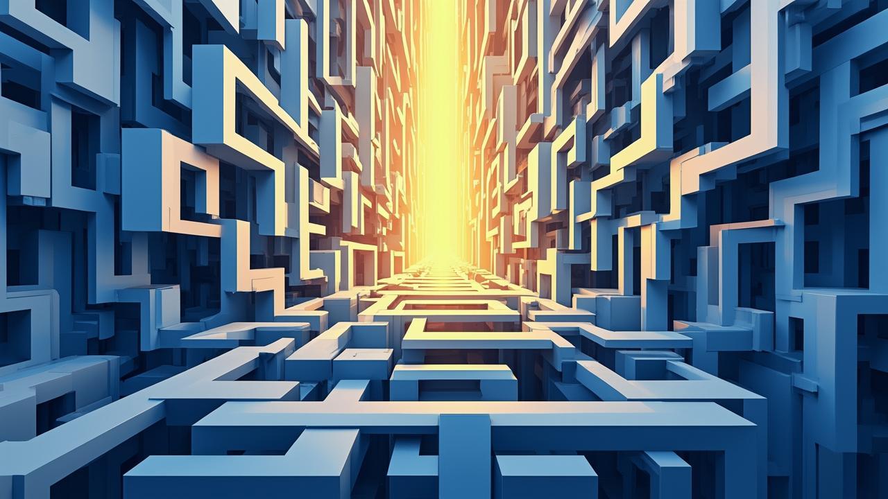 An abstract concept of a digital maze. Complex geo