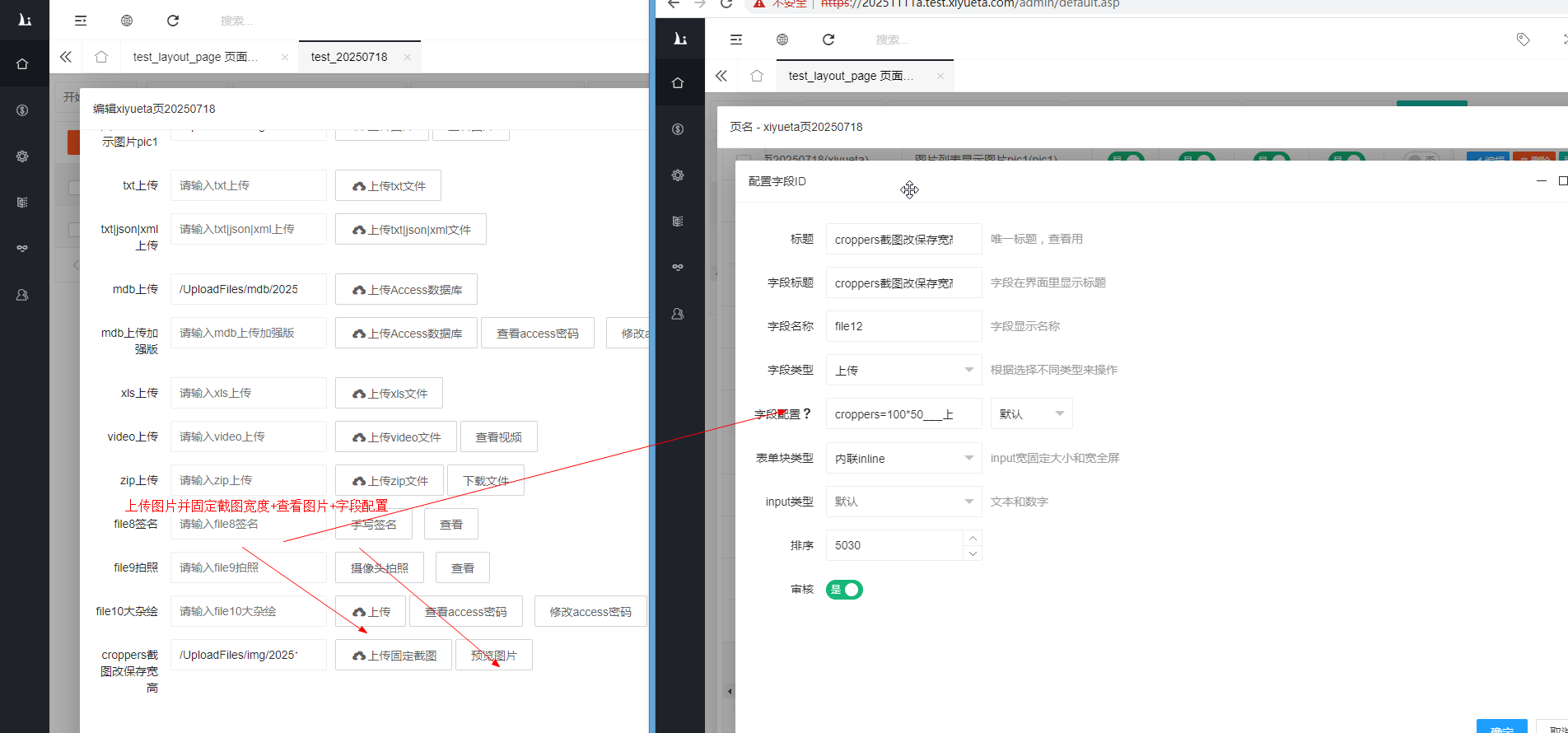 上传图片并固定截图宽度和查看图片和字段配置