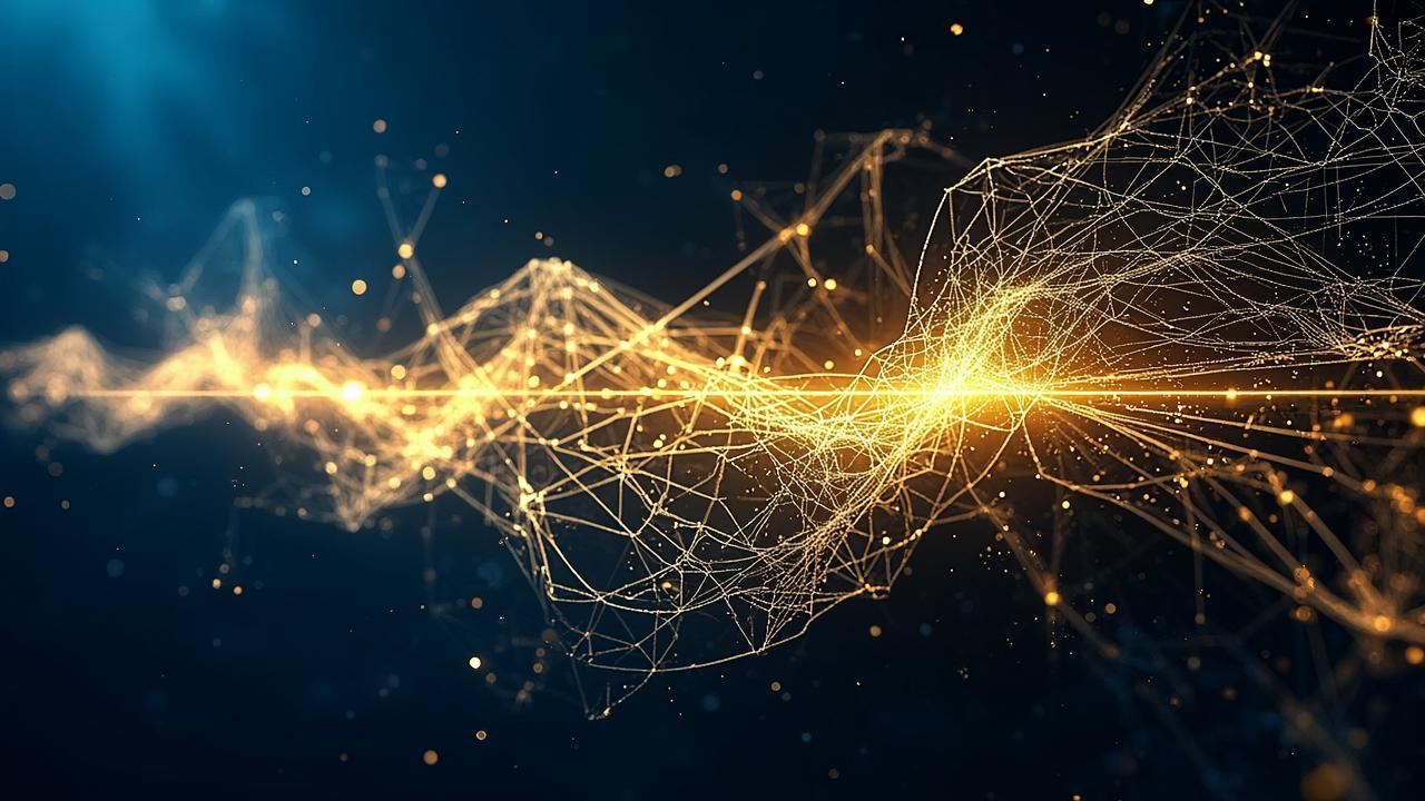 Abstract imagery of time and network: flowing gold