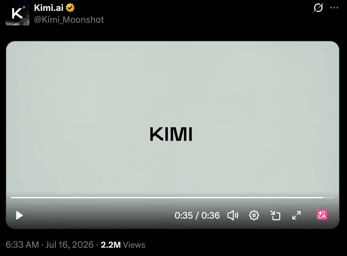 Kimi K3 上线:Moonshot 官方发布推文