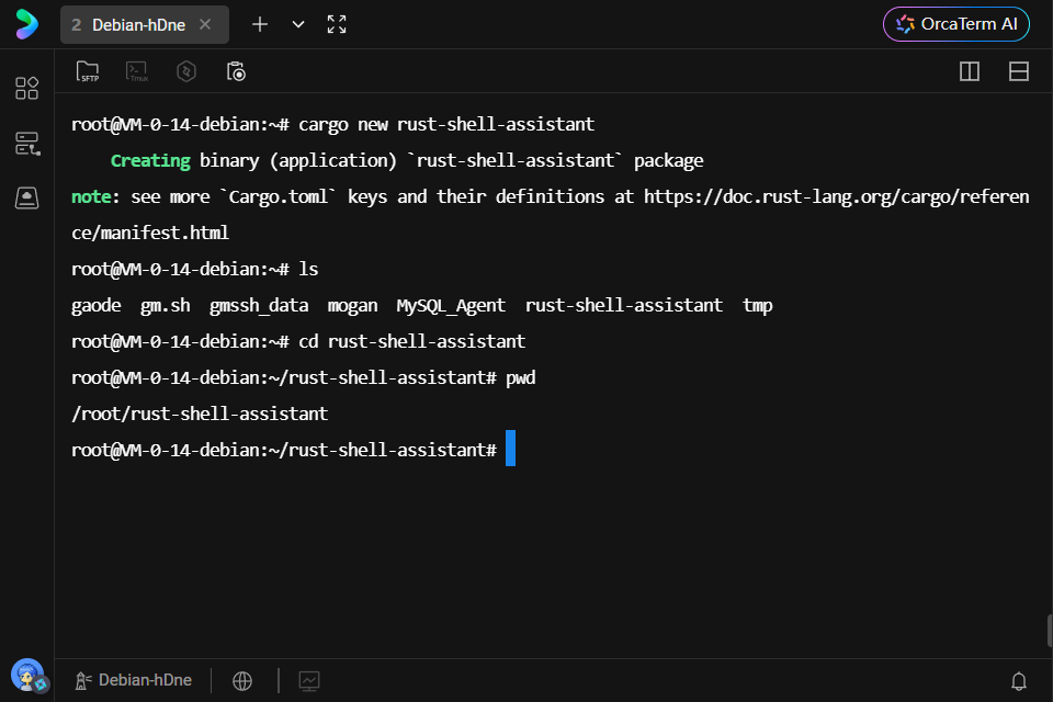 Cargo 创建新项目后的终端输出