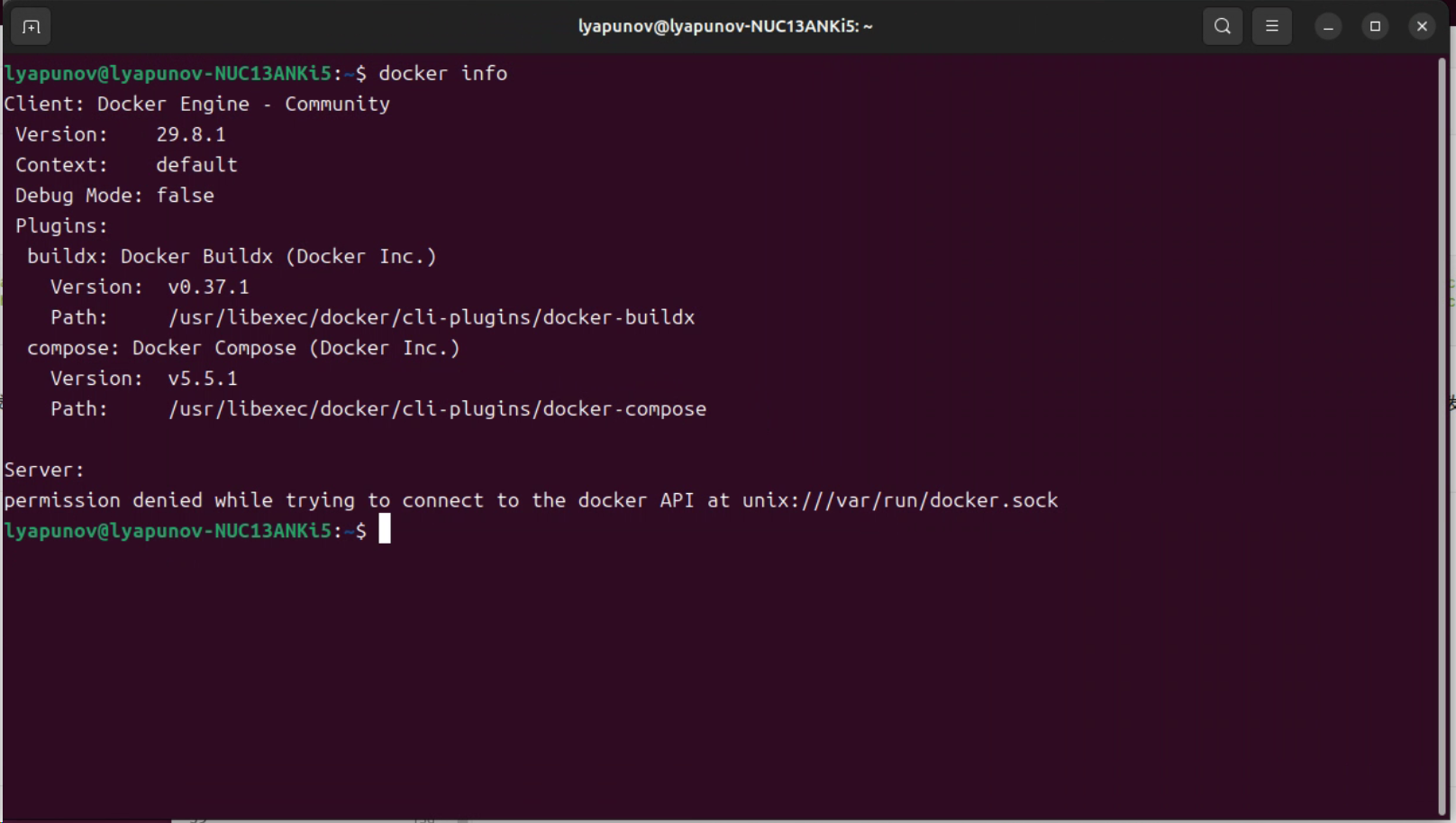 旧登录 Session 尚未获得 docker group 权限