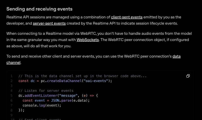 OpenAI Realtime WebRTC 官方文档中的媒体轨与 DataChannel 事件路径