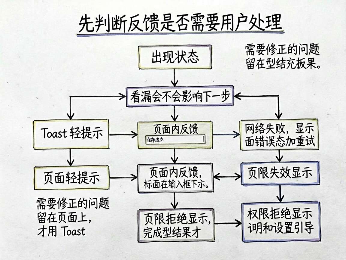 为一篇 HarmonyOS7 ArkTS 教程绘制一张手绘流程图,主题是“先判断反馈是否需要用户处理