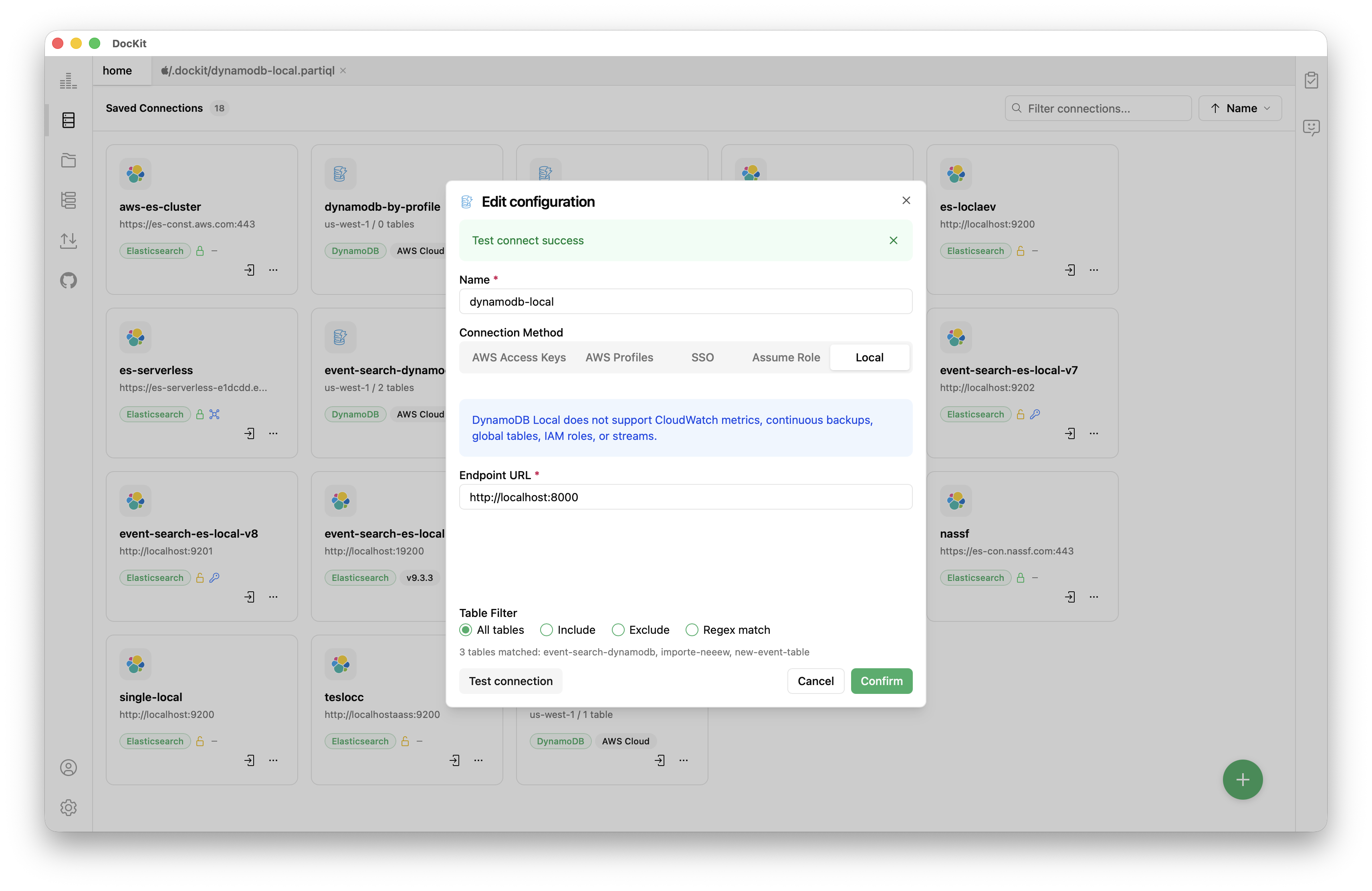 DocKit DynamoDB Local 连接配置