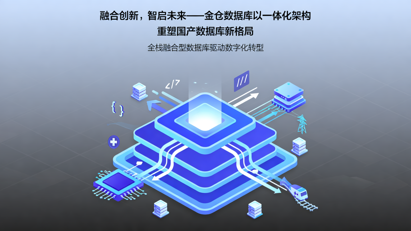 金仓数据库融合架构示意图,展示多语法兼容、多模统一、HTAP处理、多集群协同及开发运维一体化能力