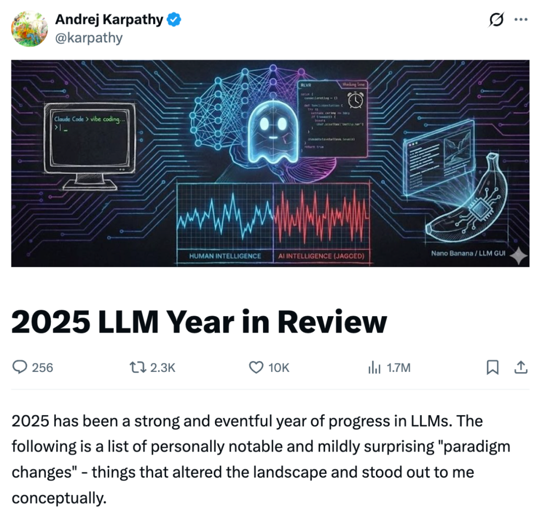 太透彻了！AI 大神 Karpathy 发布 2025 LLM 年度总结（非常详细），一篇讲透未来趋势！_2025 llm year in ...