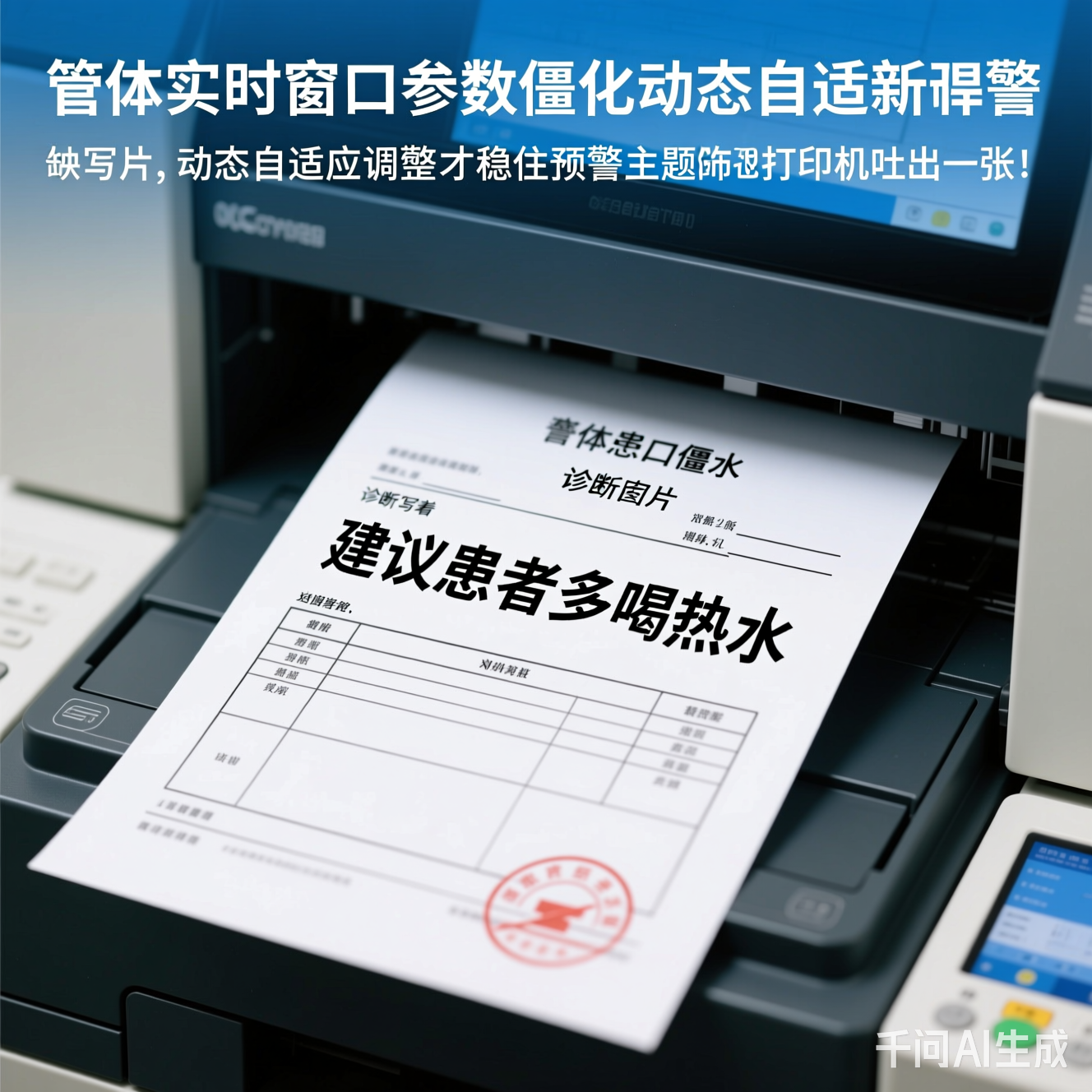 打印机吐出一张写着"建议患者多喝热水"的诊断报告