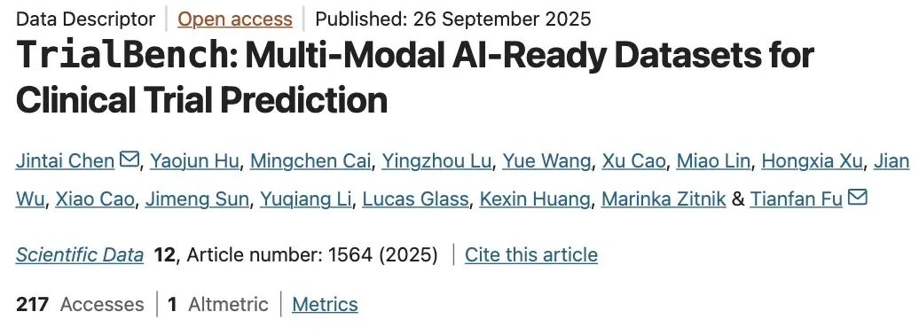首个多模态 AI 可用的临床试验预测数据集平台,香港科技大学(广州)陈晋泰、南京大学符天凡等团队发布TrialBench-CSDN博客