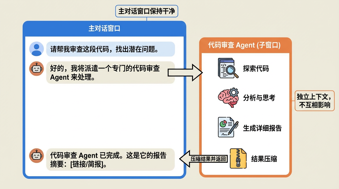 子 agent 工作流示意图