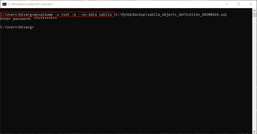 Generate the backup of database structure
