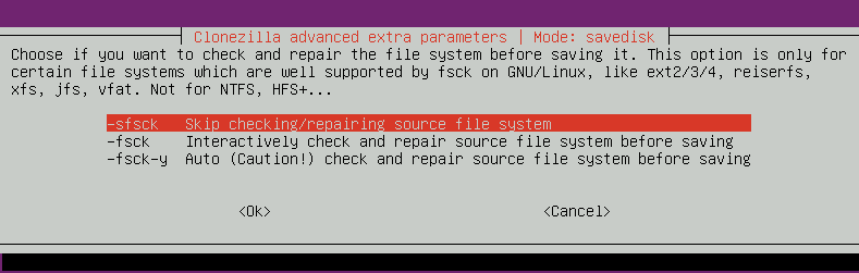 clonezilla advanced extra parameters