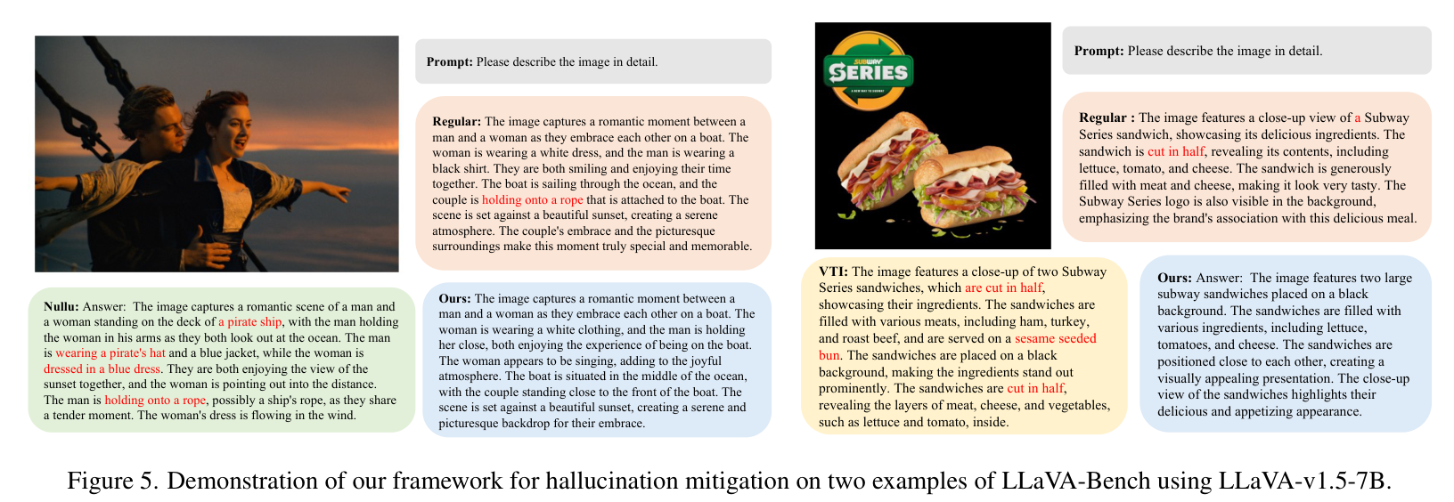 图 5 展示了 LLaVA-Bench 上的定性对比结果。