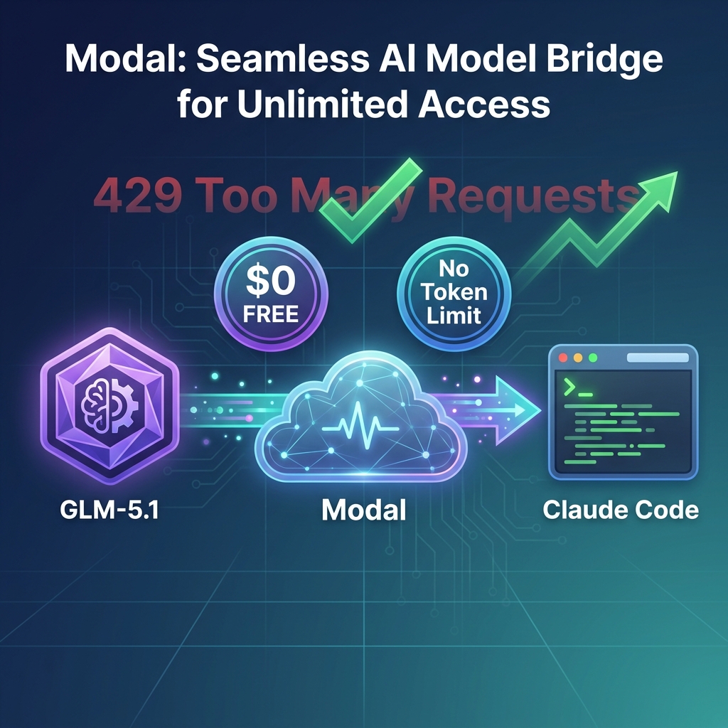 Modal 把 GLM-5.1 桥接到 Claude Code：零成本、不限 Token、绕开 429 限流