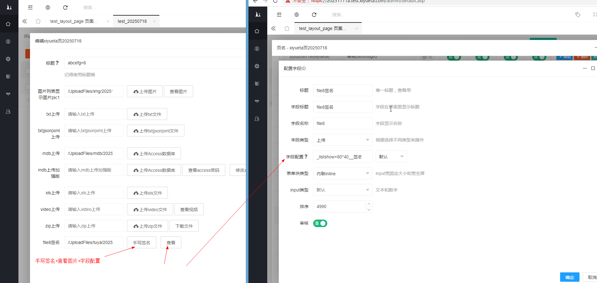 手写签名和查看图片和字段配置