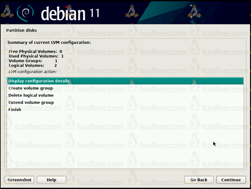 Debian 11 Bullseye display LVM configuration