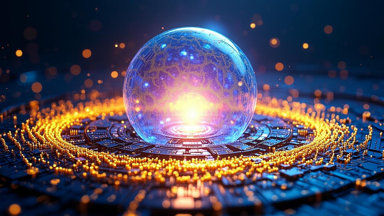 Abstract energy conversion imagery: golden particl