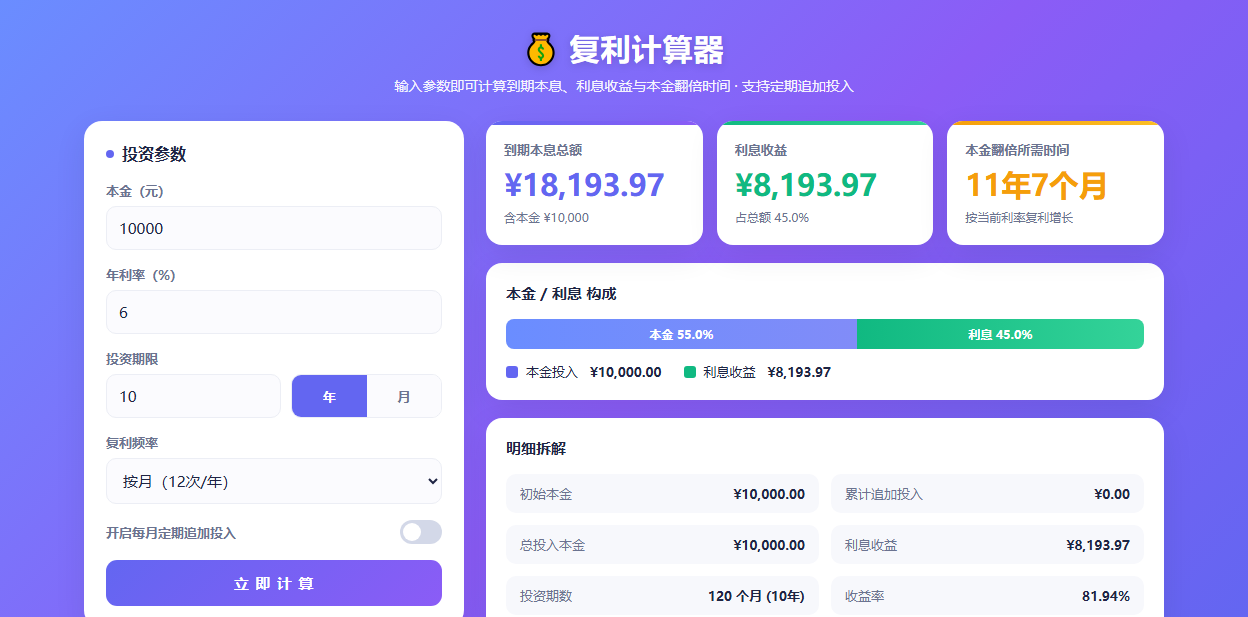 复利计算器运行界面